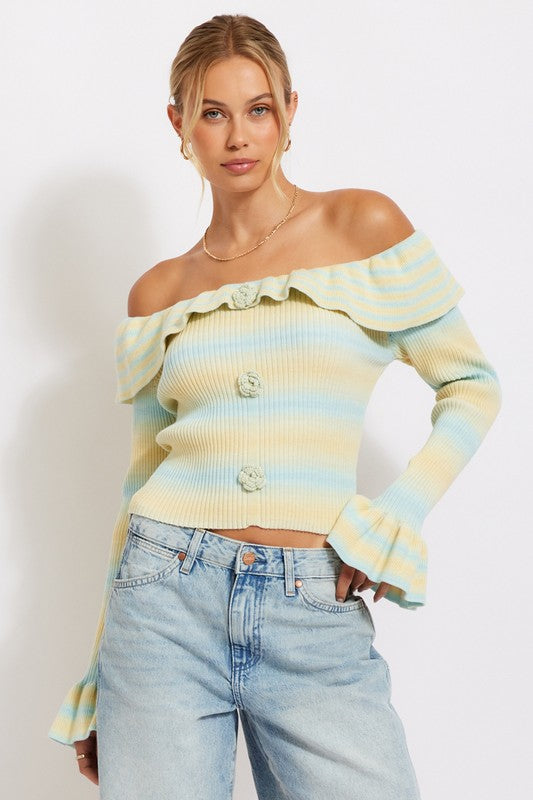 Blue Mojito Off the Shoulder Sweater