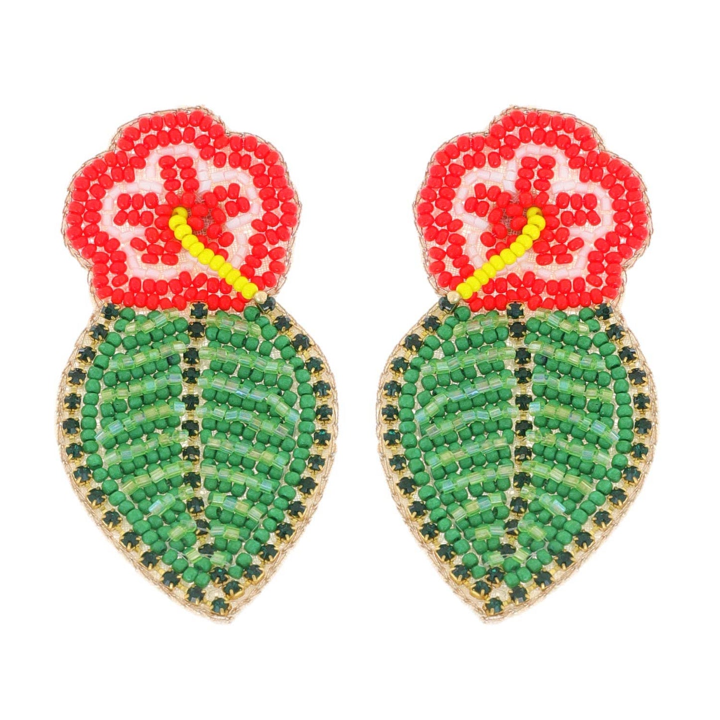 Tropical Hawaiian Hibiscus Flower Beaded Earrings