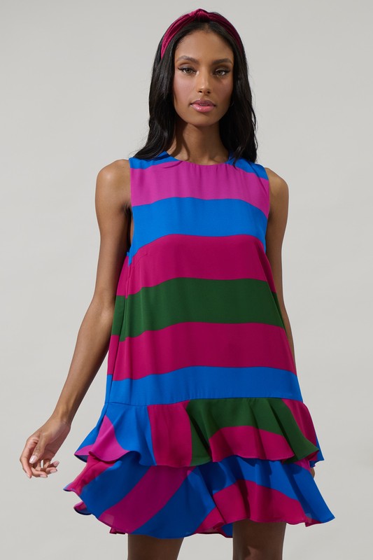 Jewel Tone Stripe Shift Dress