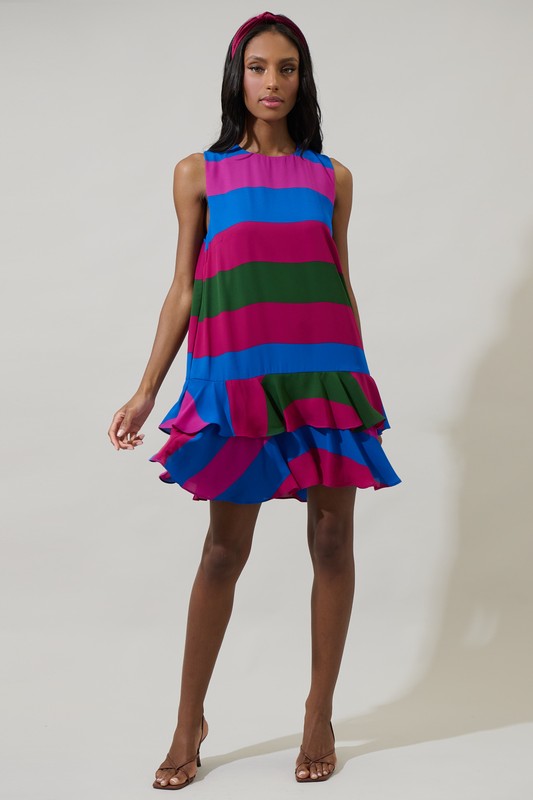 Jewel Tone Stripe Shift Dress