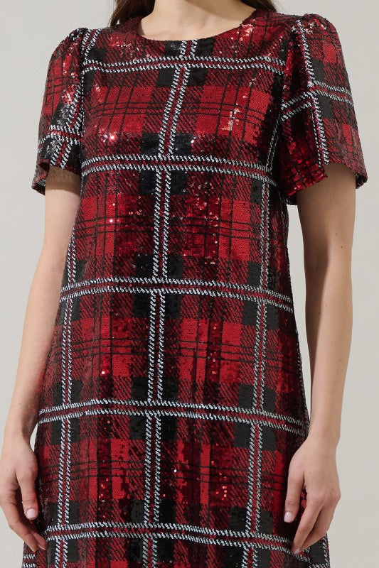 Sequin Plaid Mini Dress