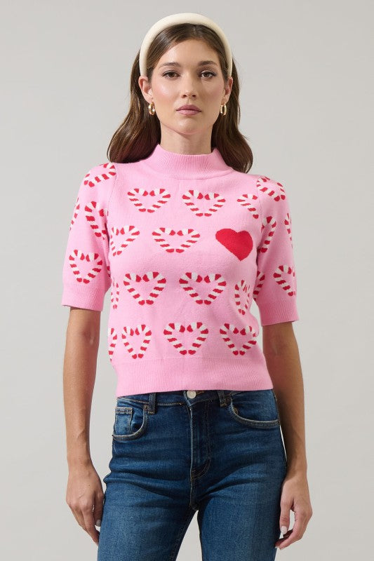 Candy Cane Short Sleeve Sweater