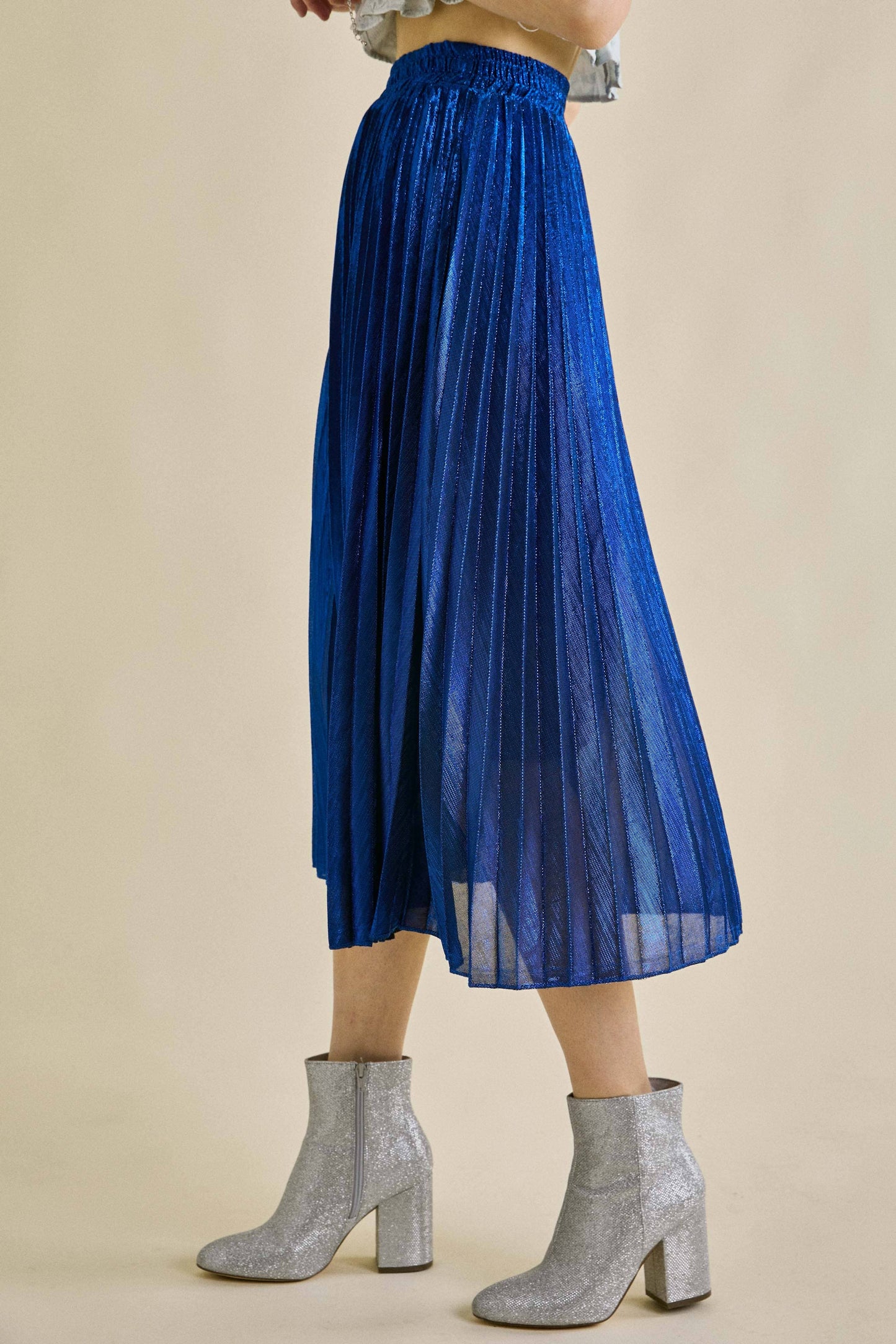 Glitter Pleated Midi Skirt