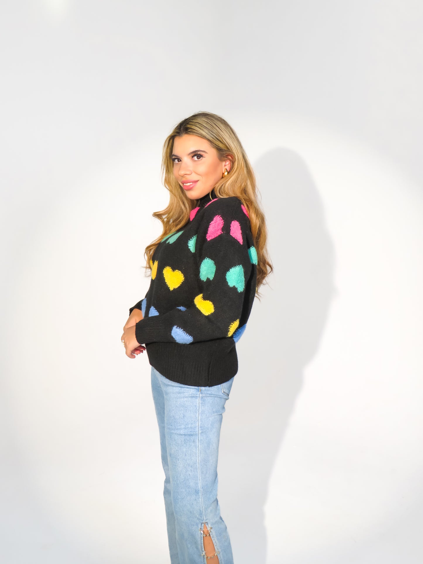 Multi Color Heart Mock Neck Sweater