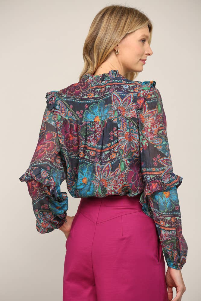 Autumnal Garden Ruffle Blouse