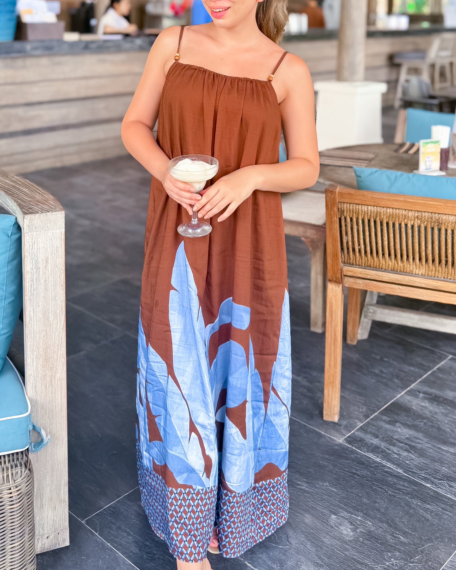 Strappy Leaf Print Maxi Dress