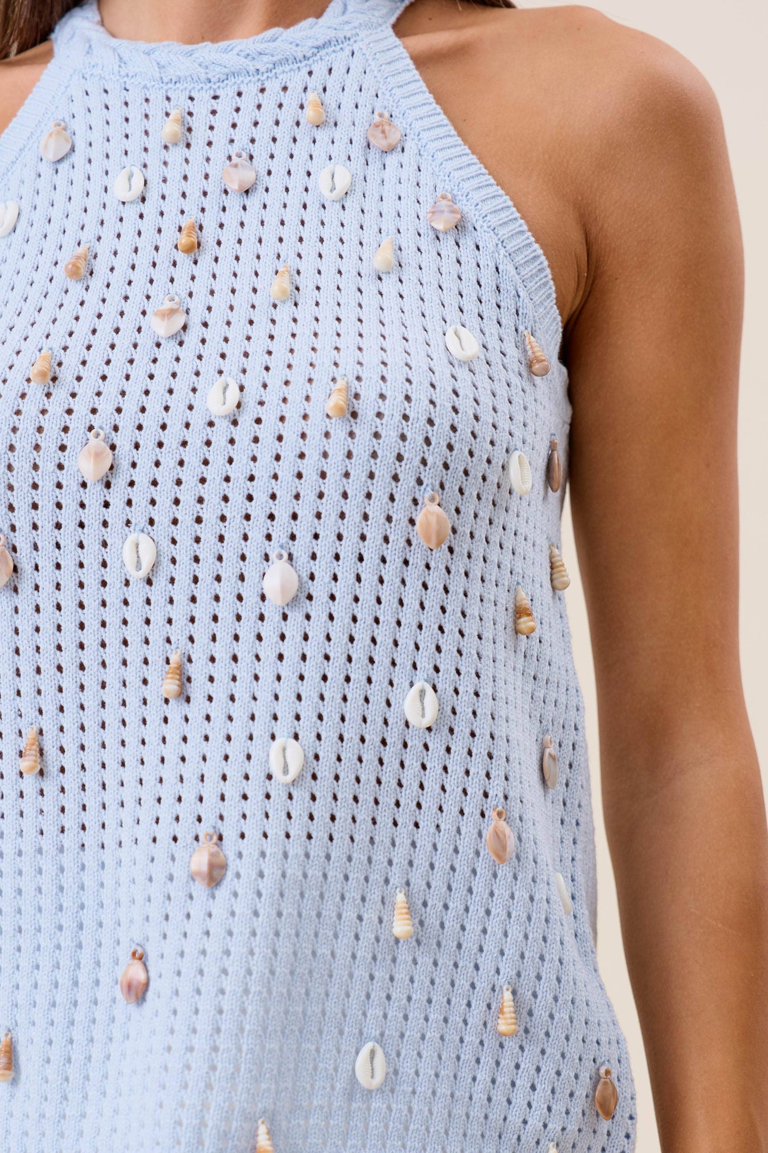 Shell Embellished Halter Top