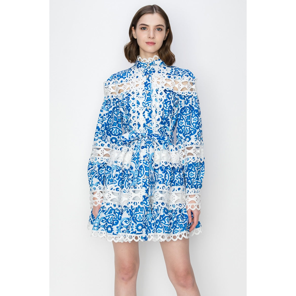 Positano Blue Crochet Lace Dress