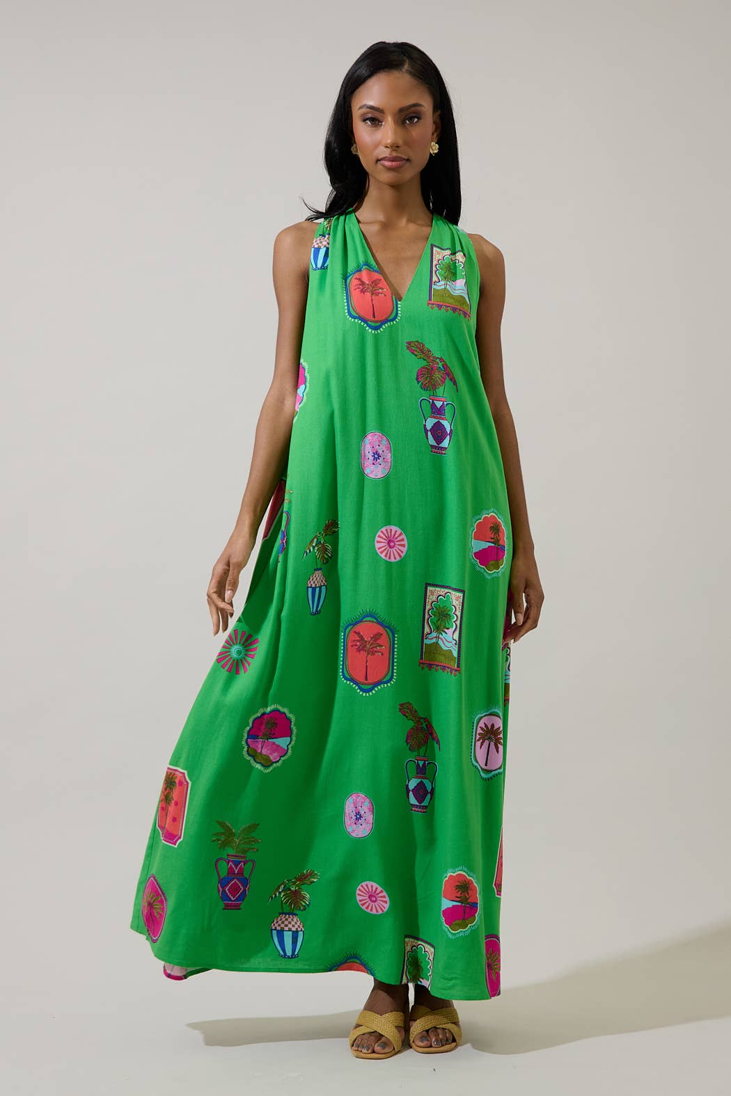 Tropical Postcard Halter Neck Maxi Dress