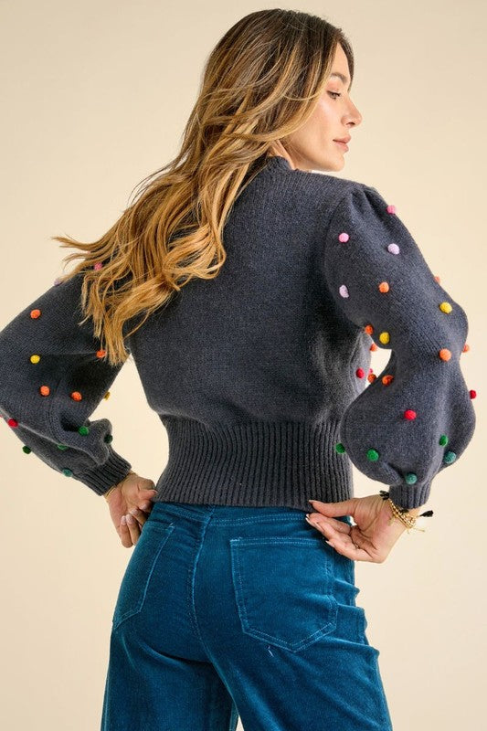 Rainbow Pom Pom Sweater