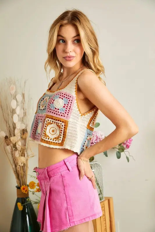 Multi Color Crochet Crop Top