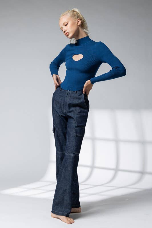 Heart Cutout Mock Neck Top