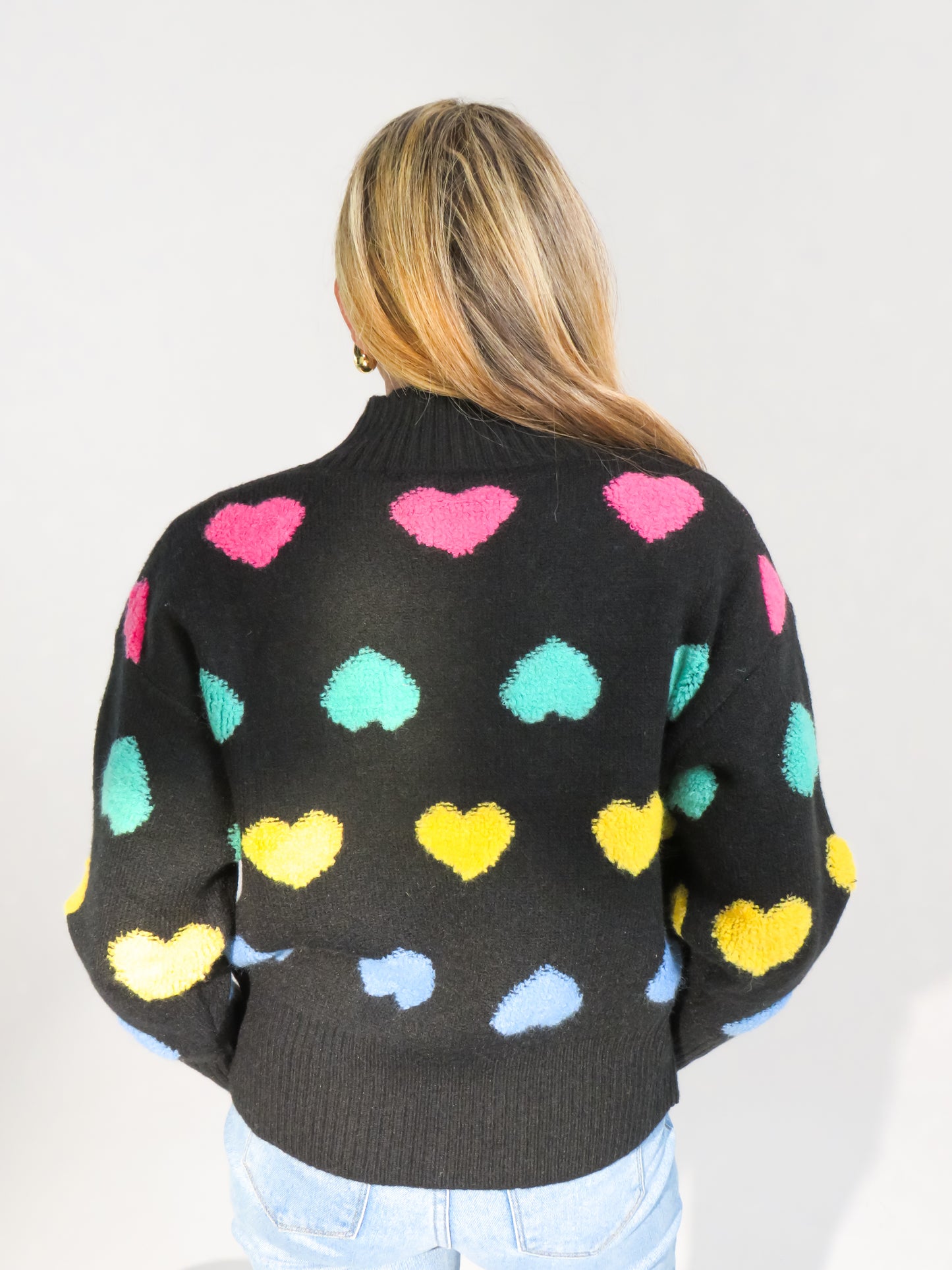 Multi Color Heart Mock Neck Sweater