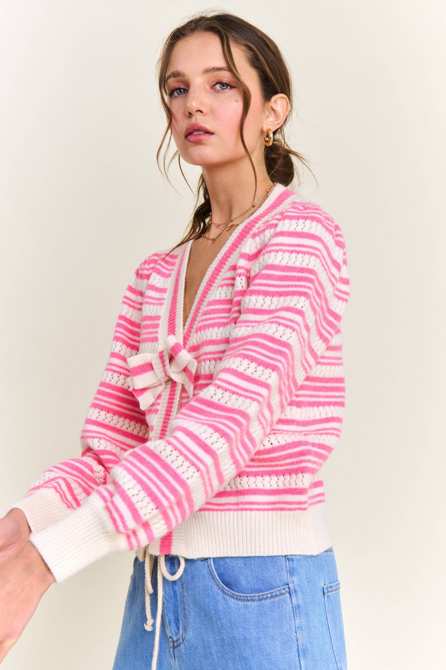 Chic Pink Stripe Cardigan