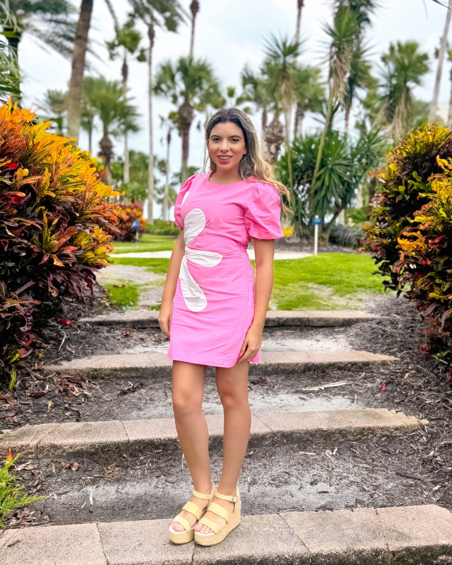 Side Cut-Out Flower Detail Mini Dress