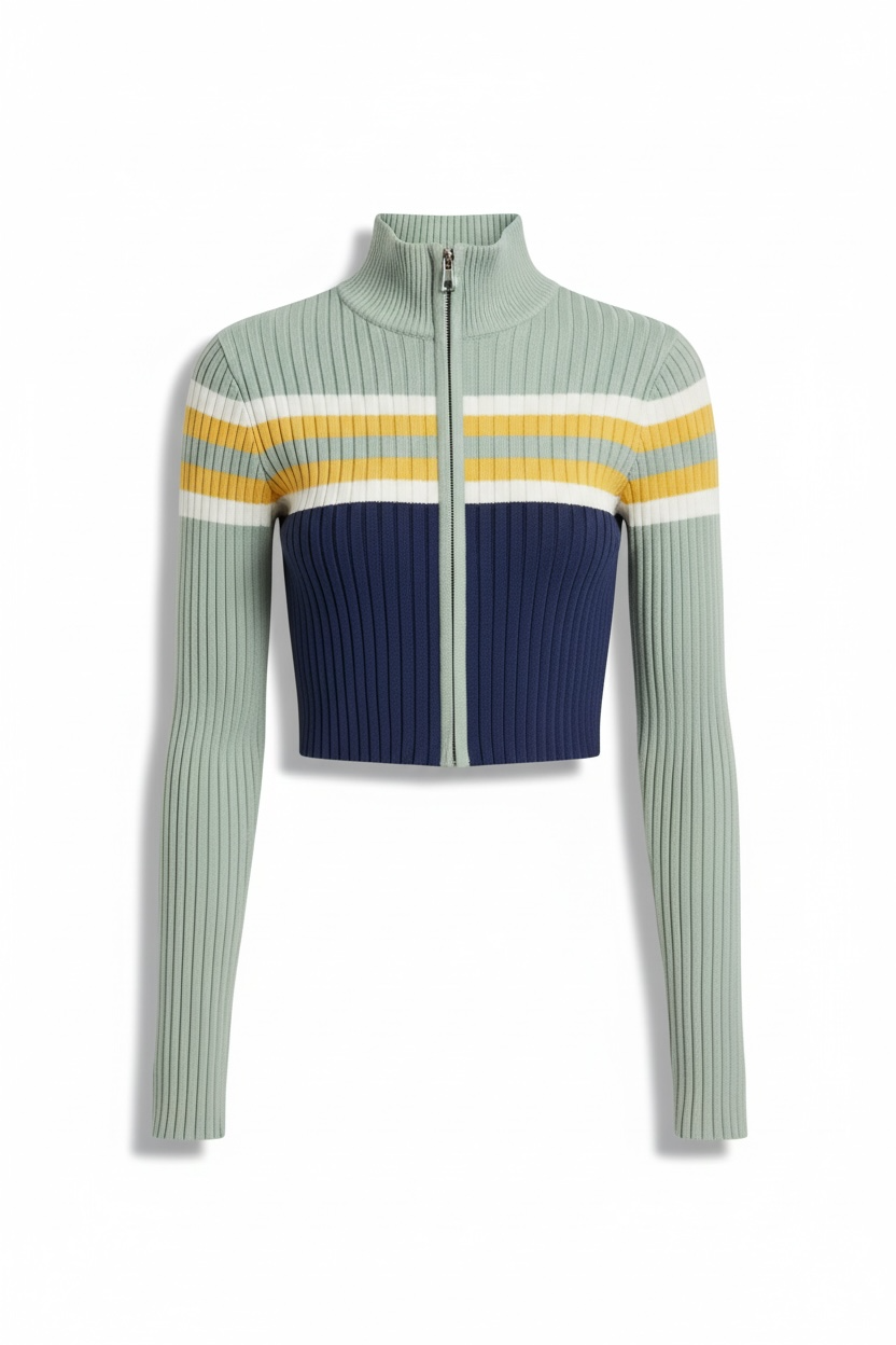 Crop Stripe Zip Pullover