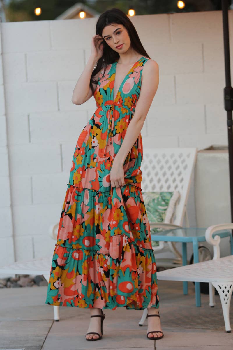 Floral Frenzy Cutout Maxi Dress