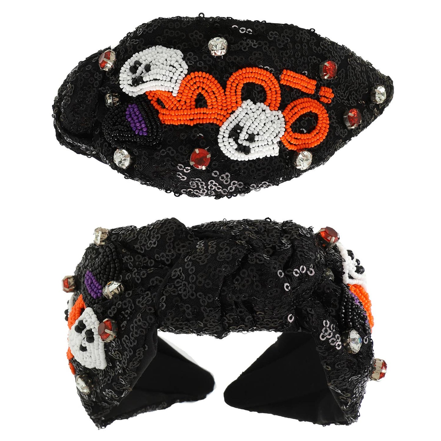 Halloween Boo Jeweled Top Knotted Headband