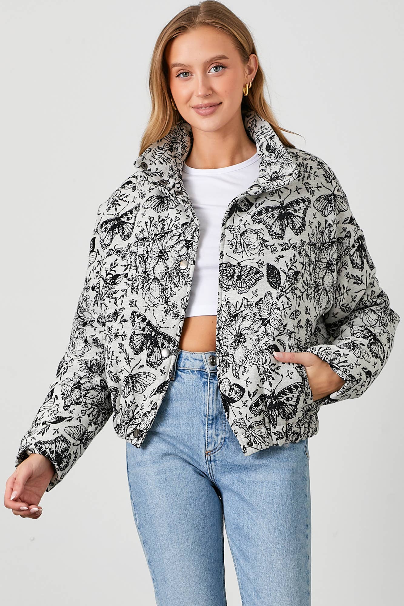 Fluttering Hearts Butterfly Puffer Jacket