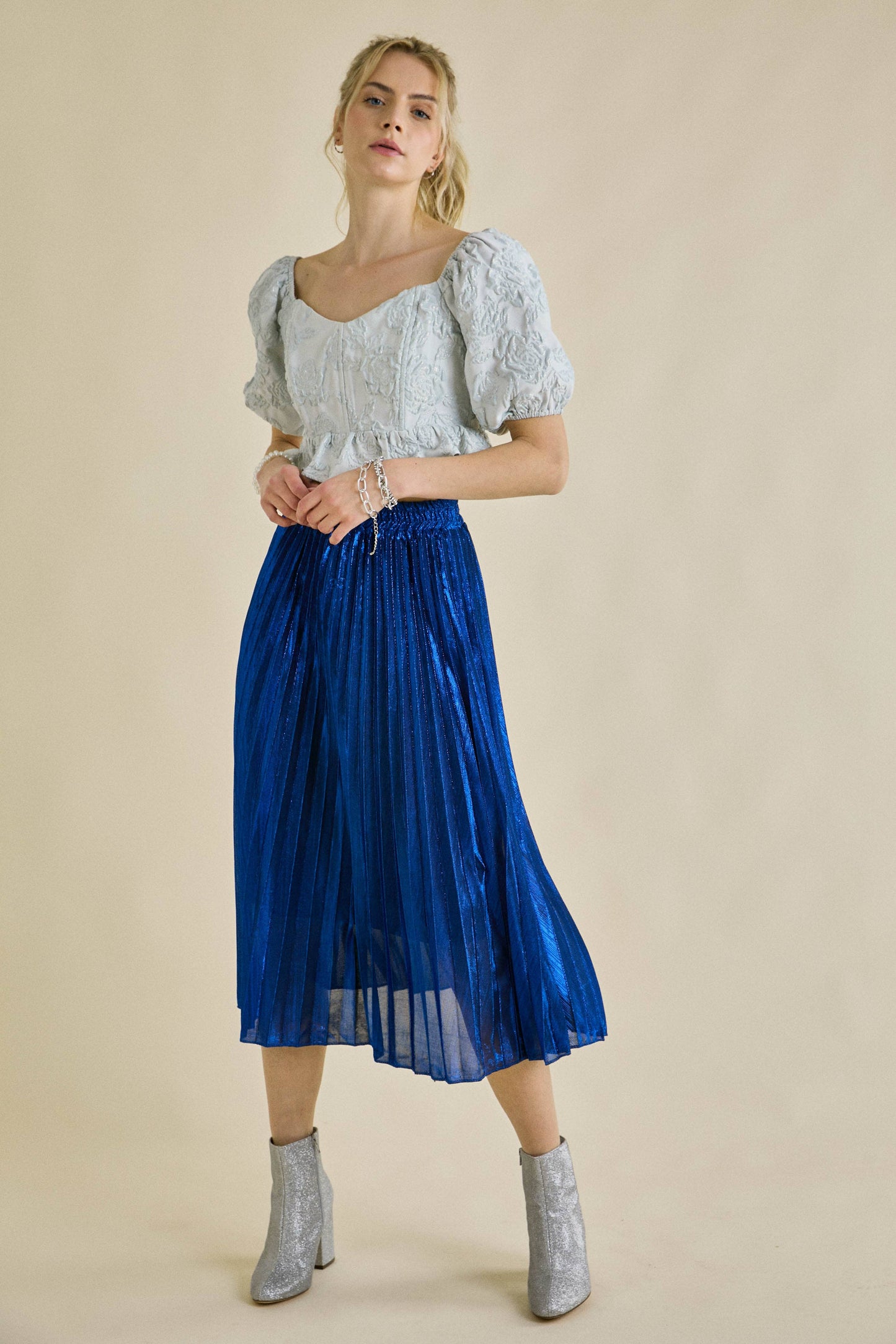 Glitter Pleated Midi Skirt