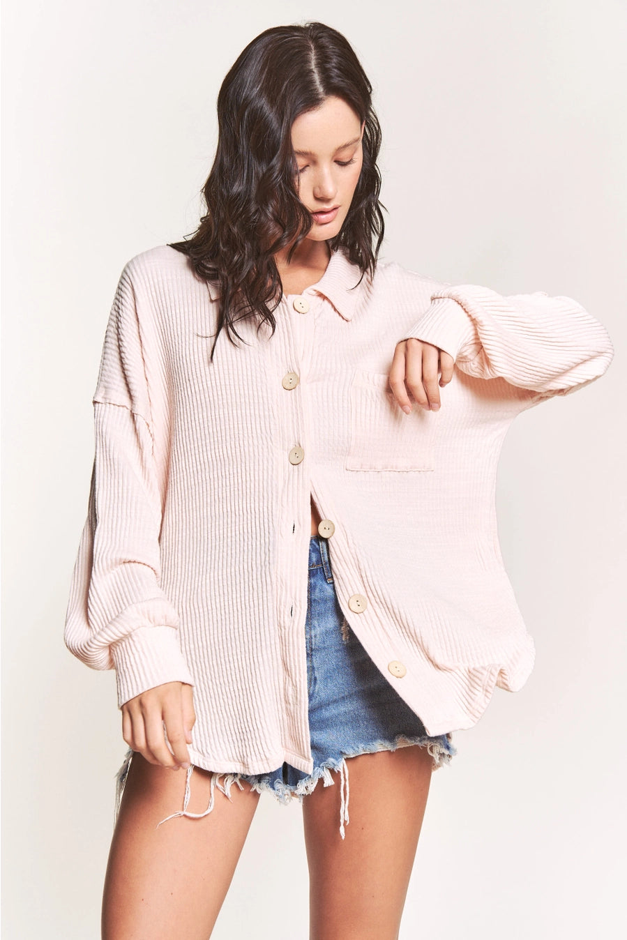 Cozy Vibes Quilt Rib Button Down Top