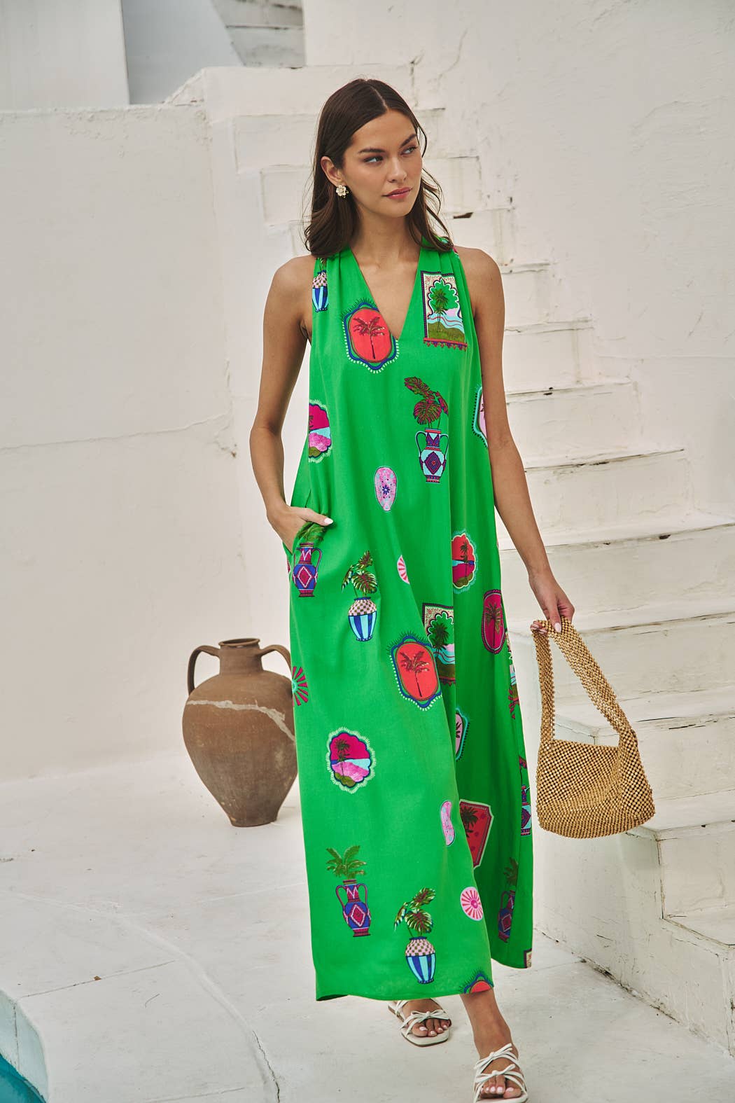 Tropical Postcard Halter Neck Maxi Dress