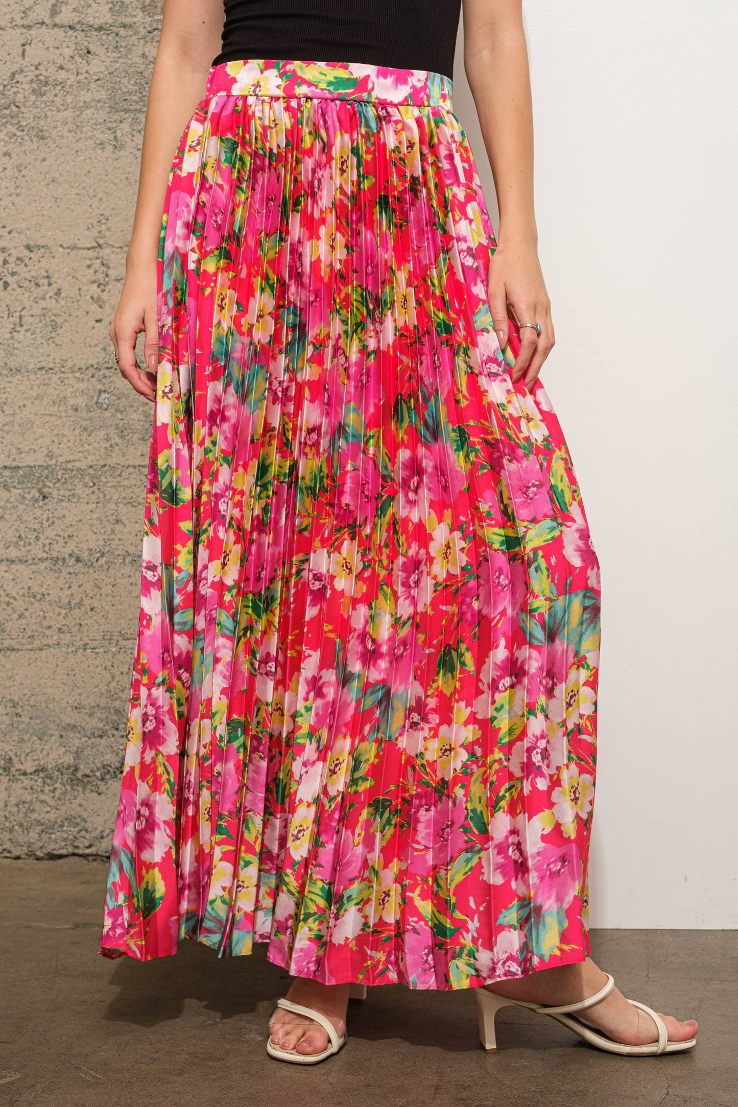 Floral Pleated Maxi Skirt