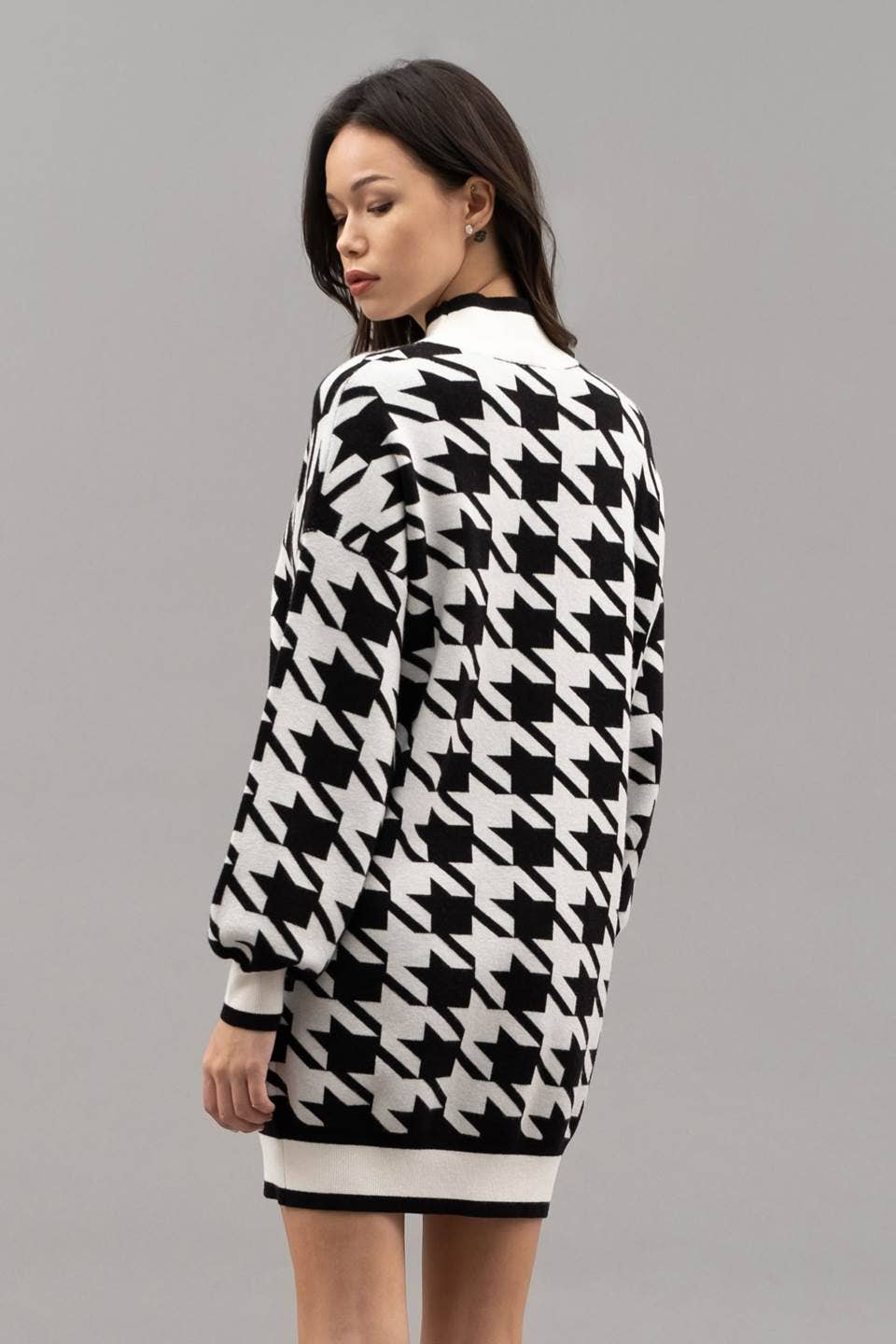 Mockneck Houndstooth Sweater Dress