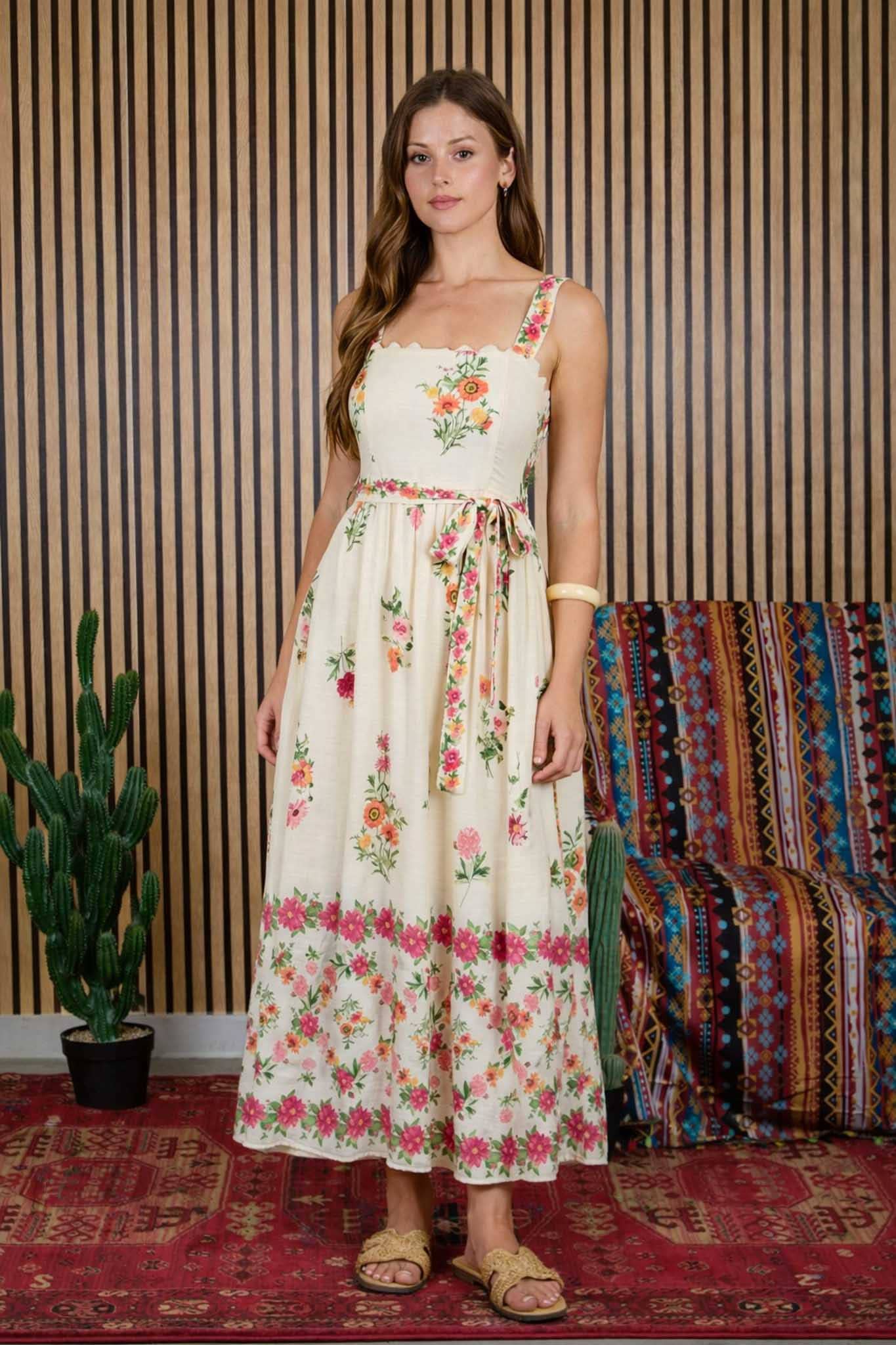 Floral Border Midi Dress