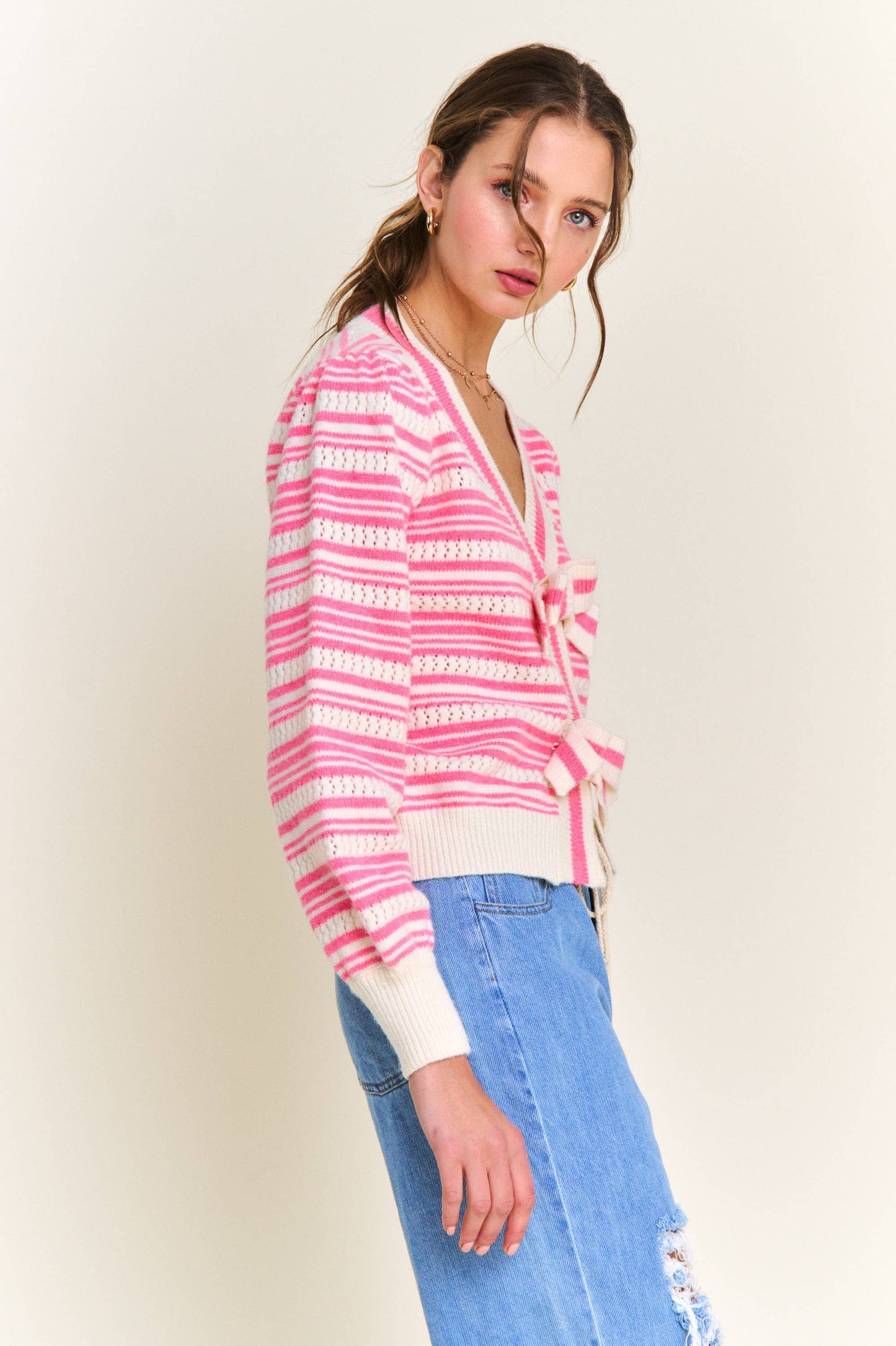 Chic Pink Stripe Cardigan