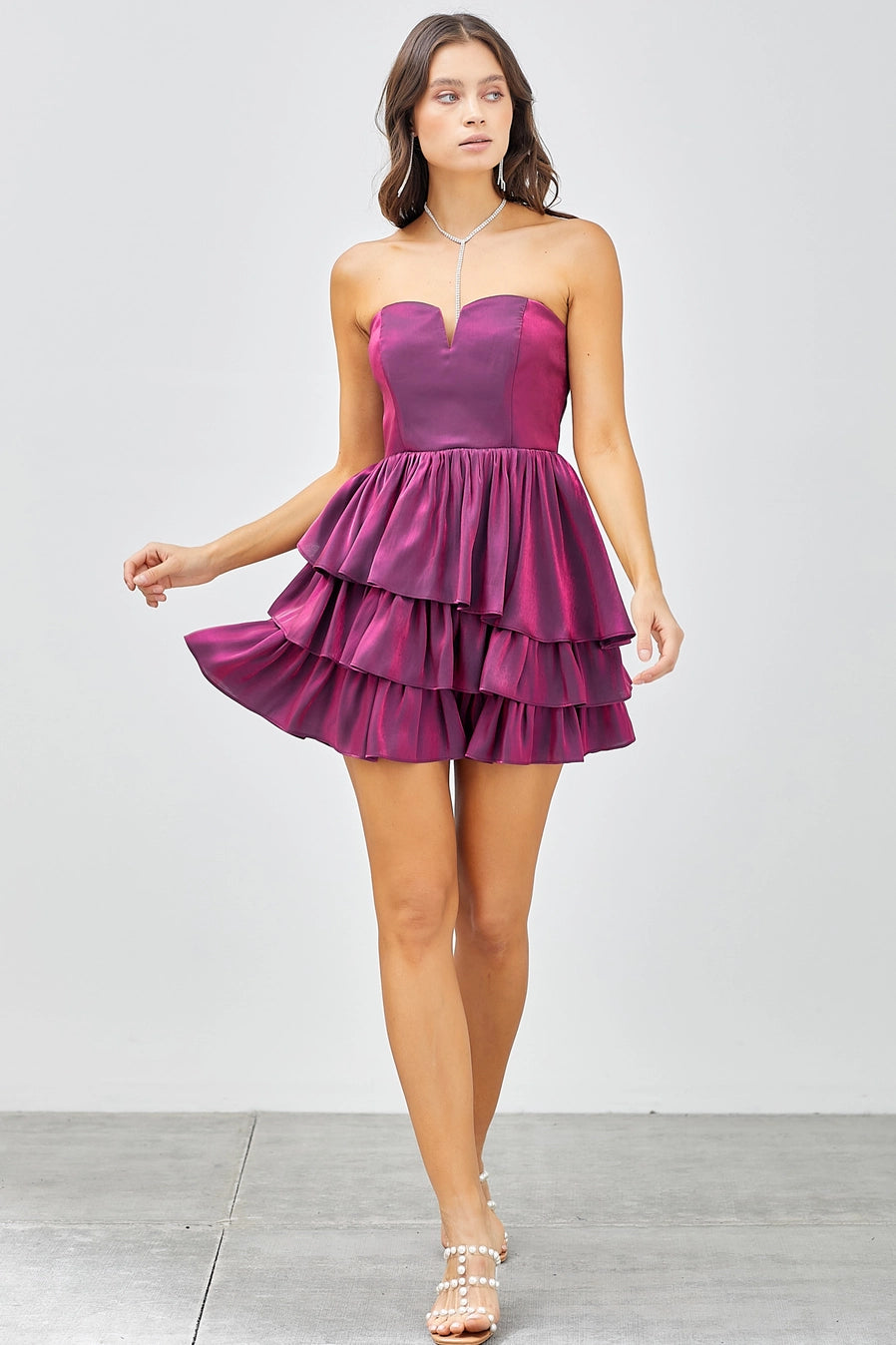 Midnight Orchid Strapless Ruffle Dress