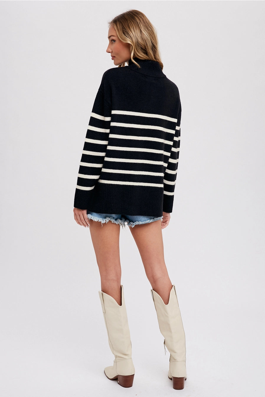 Chic Stripe Quarter Zip Pullover