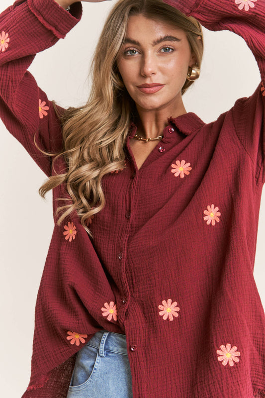 Autumn Daisy Gauze Embroidered Top