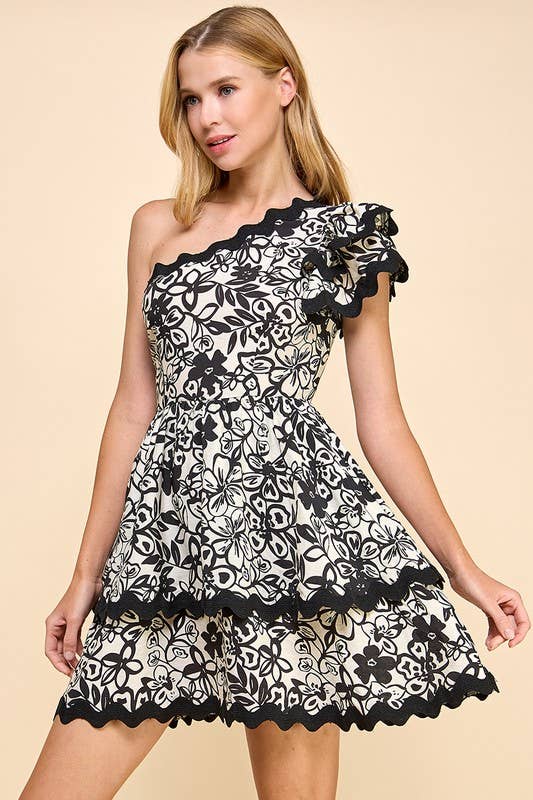 Evening Blooms One Shoulder Tiered Dress