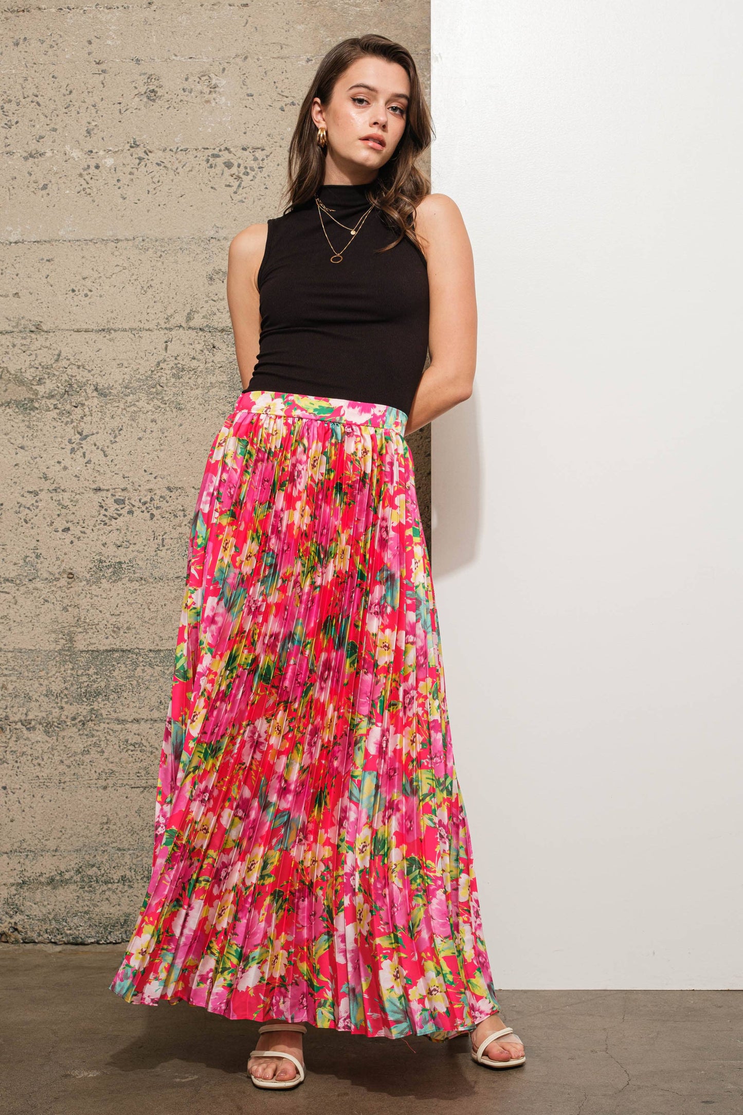 Floral Pleated Maxi Skirt