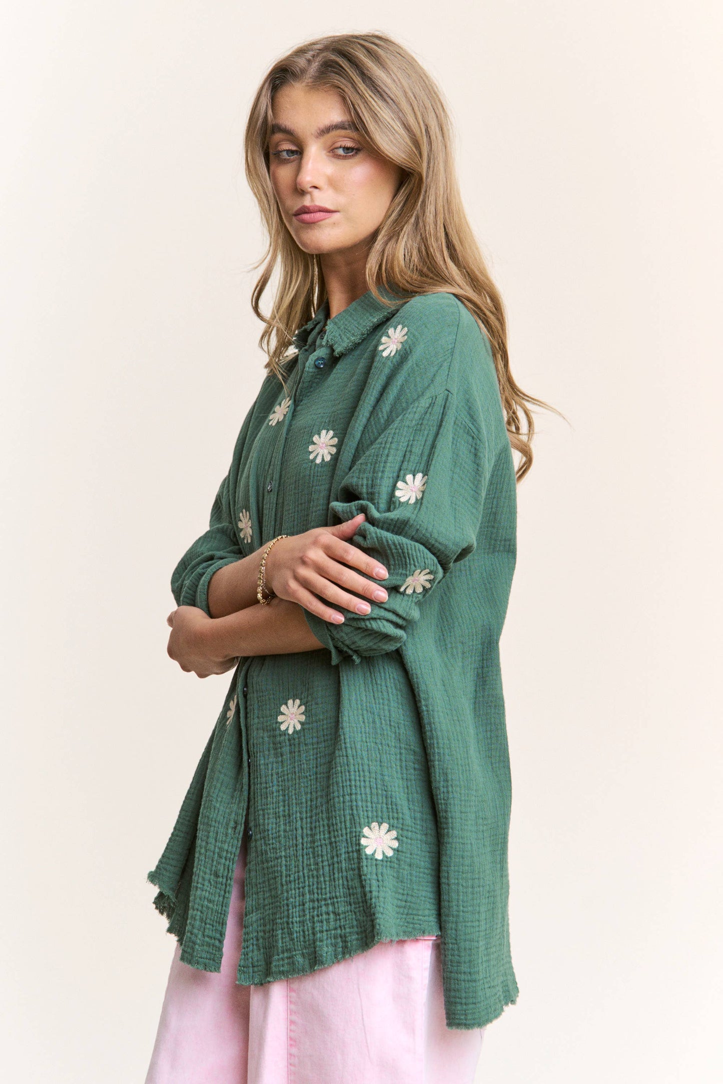 Autumn Daisy Gauze Embroidered Top