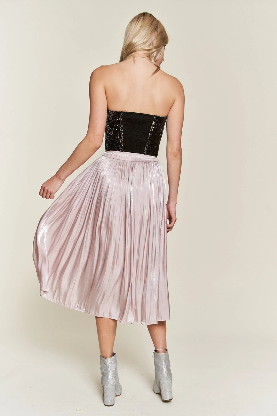 Metallic Pleated Midi Skirt