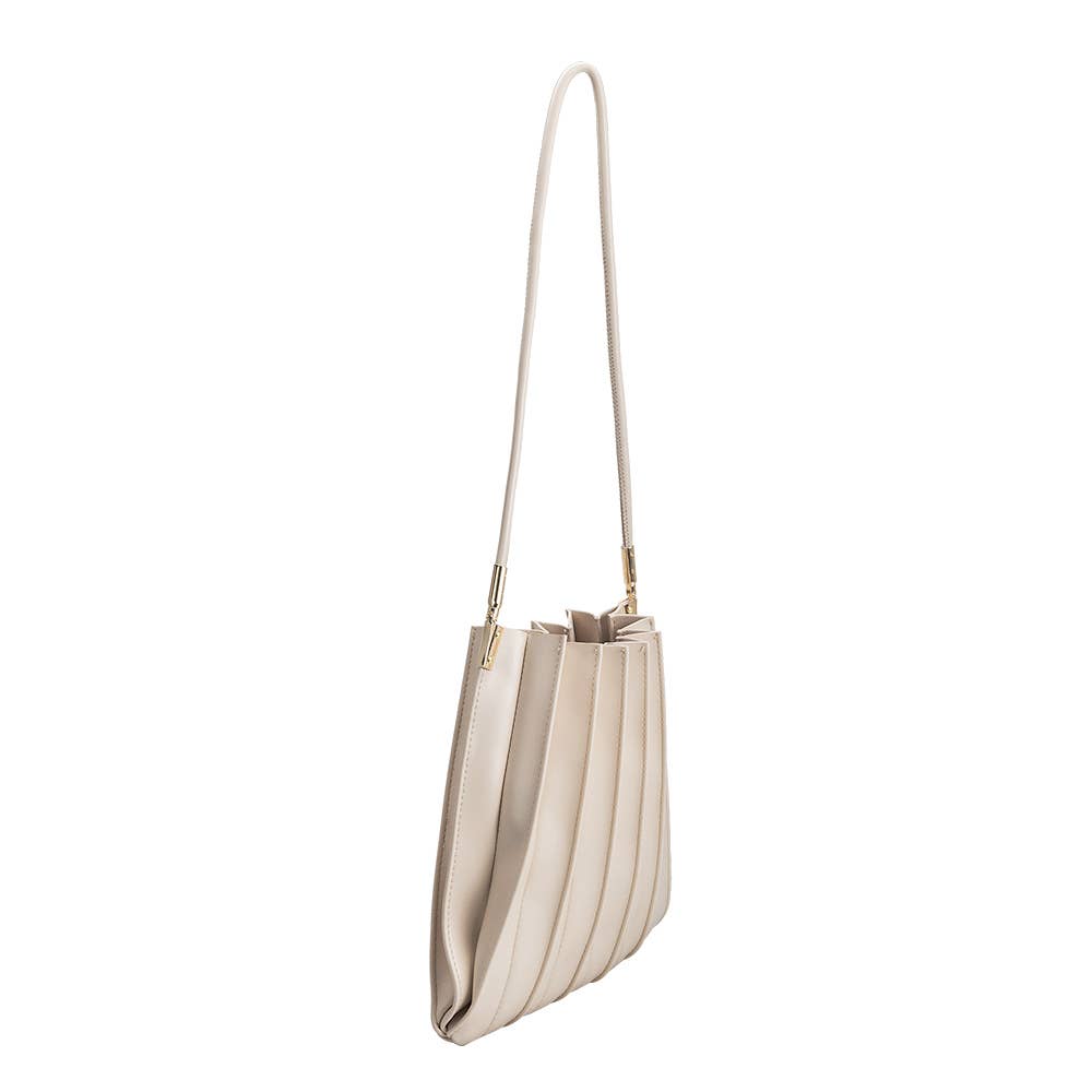 Carrie Bone Pleated Vegan Leather Shoulder Bag