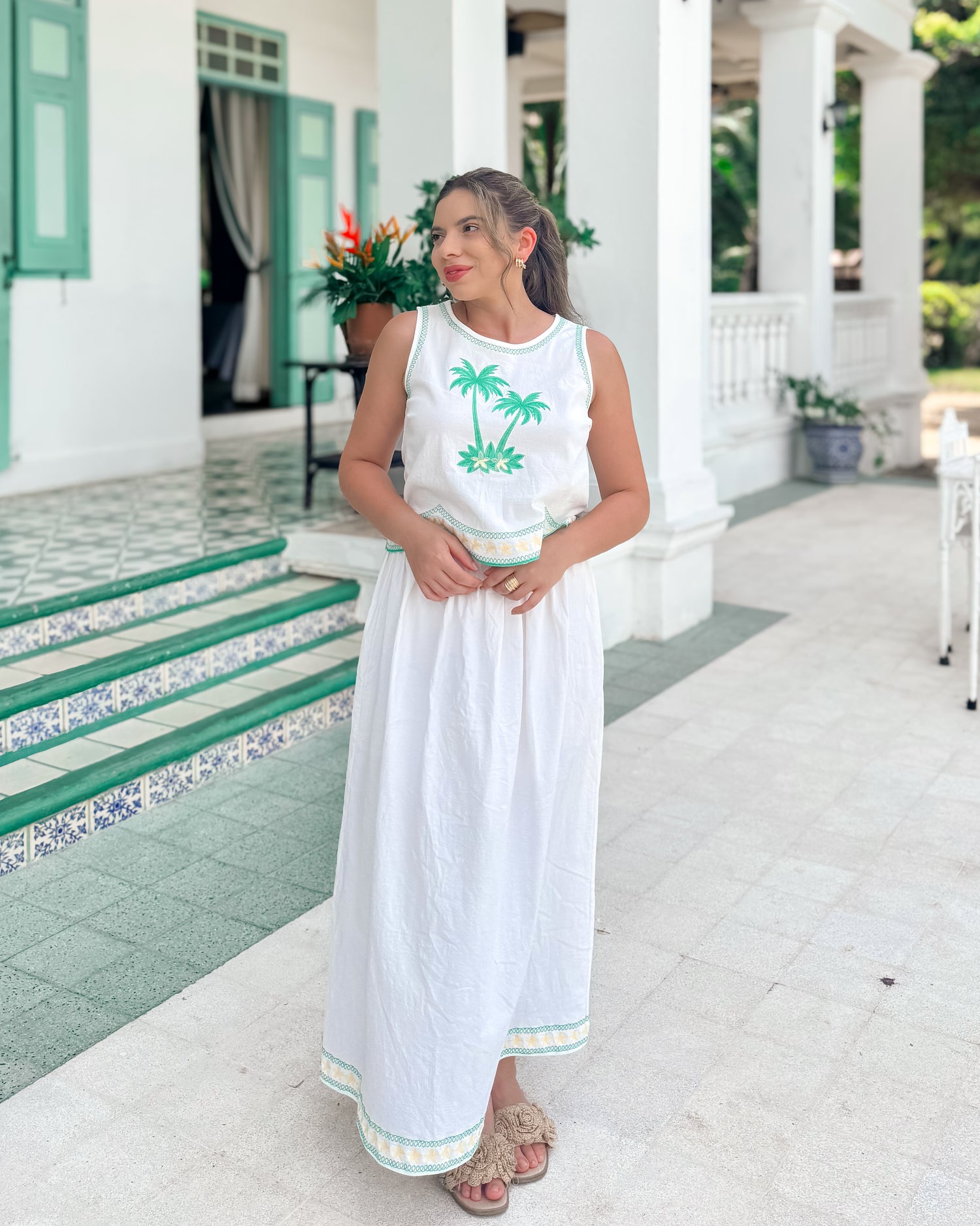 Palmette Embroidered Maxi Skirt