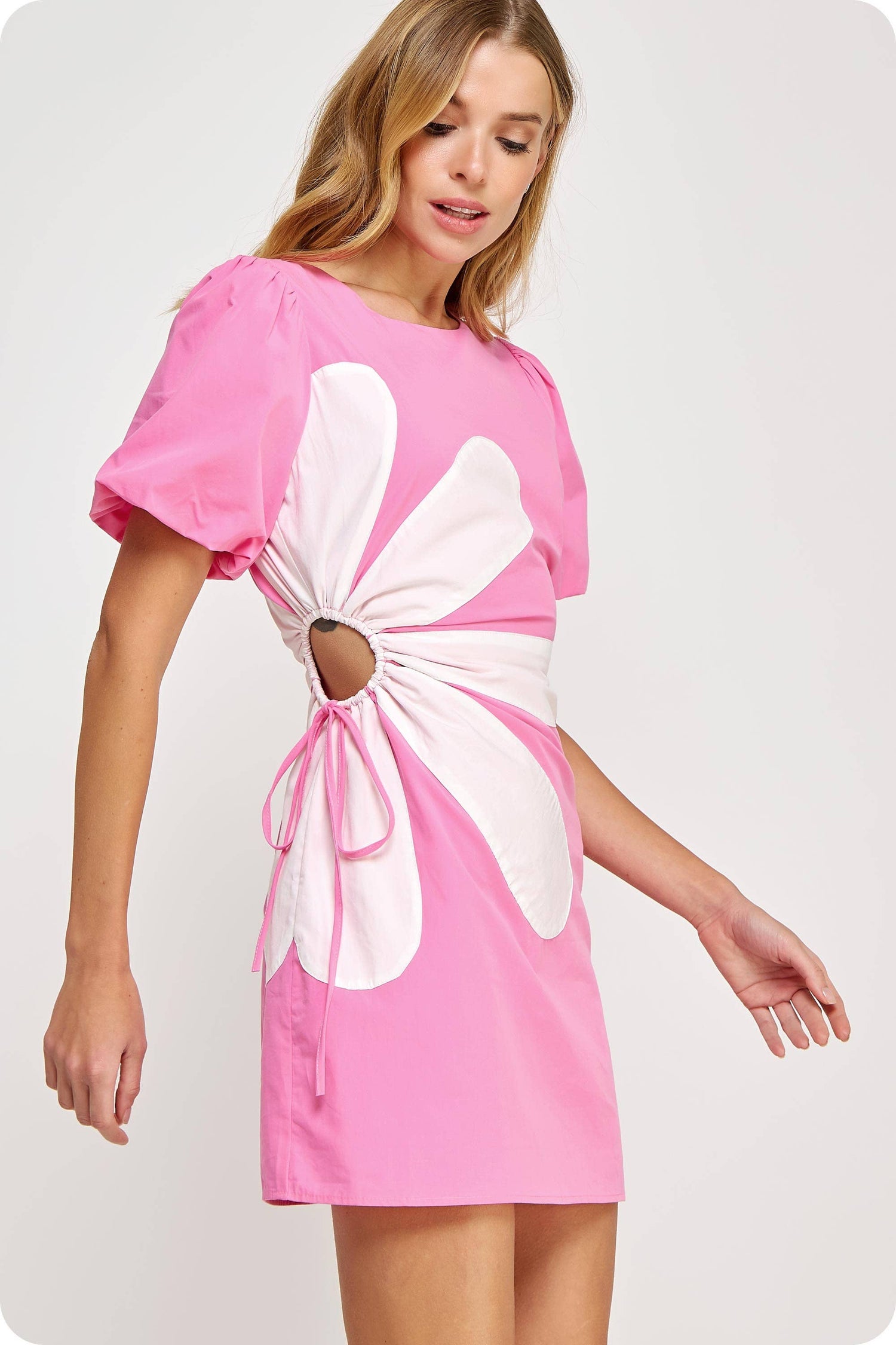 Side Cut-Out Flower Detail Mini Dress