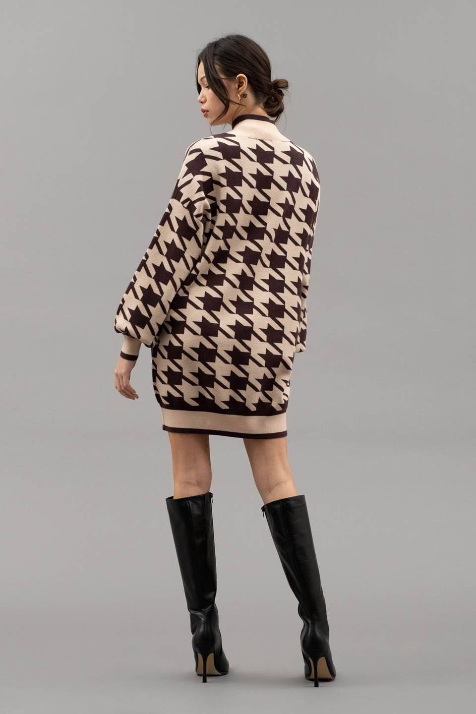 Mockneck Houndstooth Sweater Dress