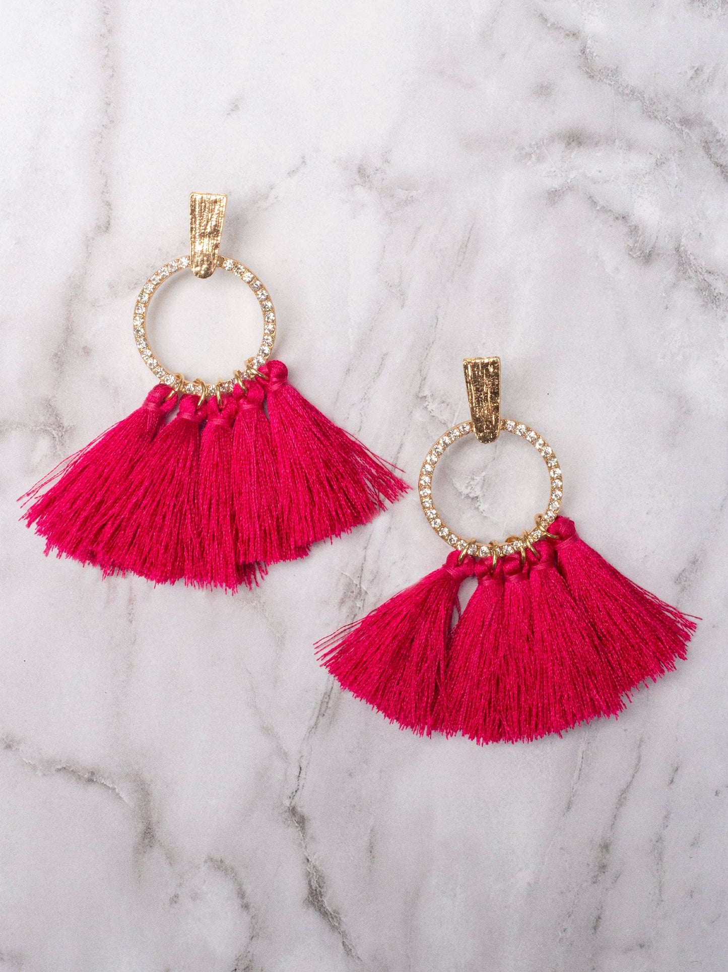 Hot Pink Tassel Bling Earrings