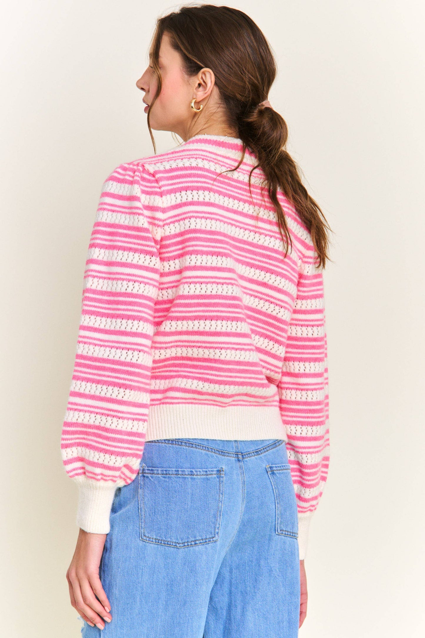 Chic Pink Stripe Cardigan