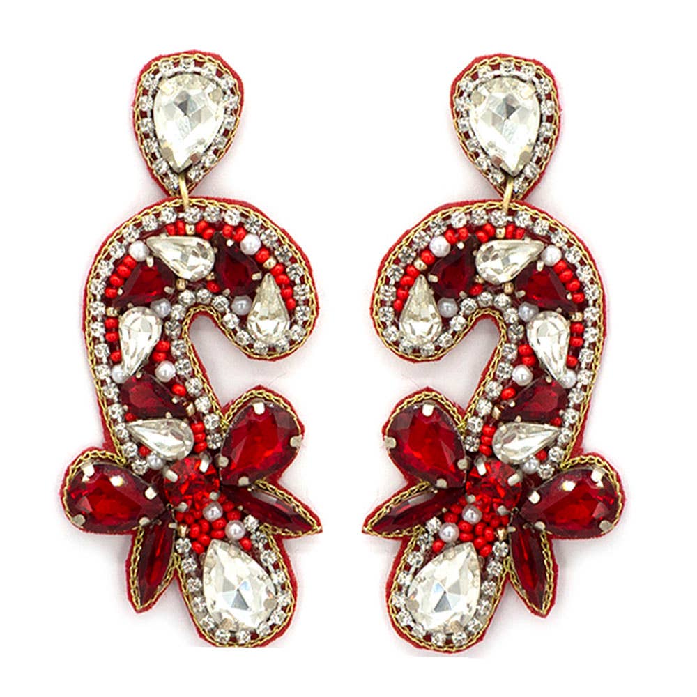 Rhinestone Candy Cane Earrings