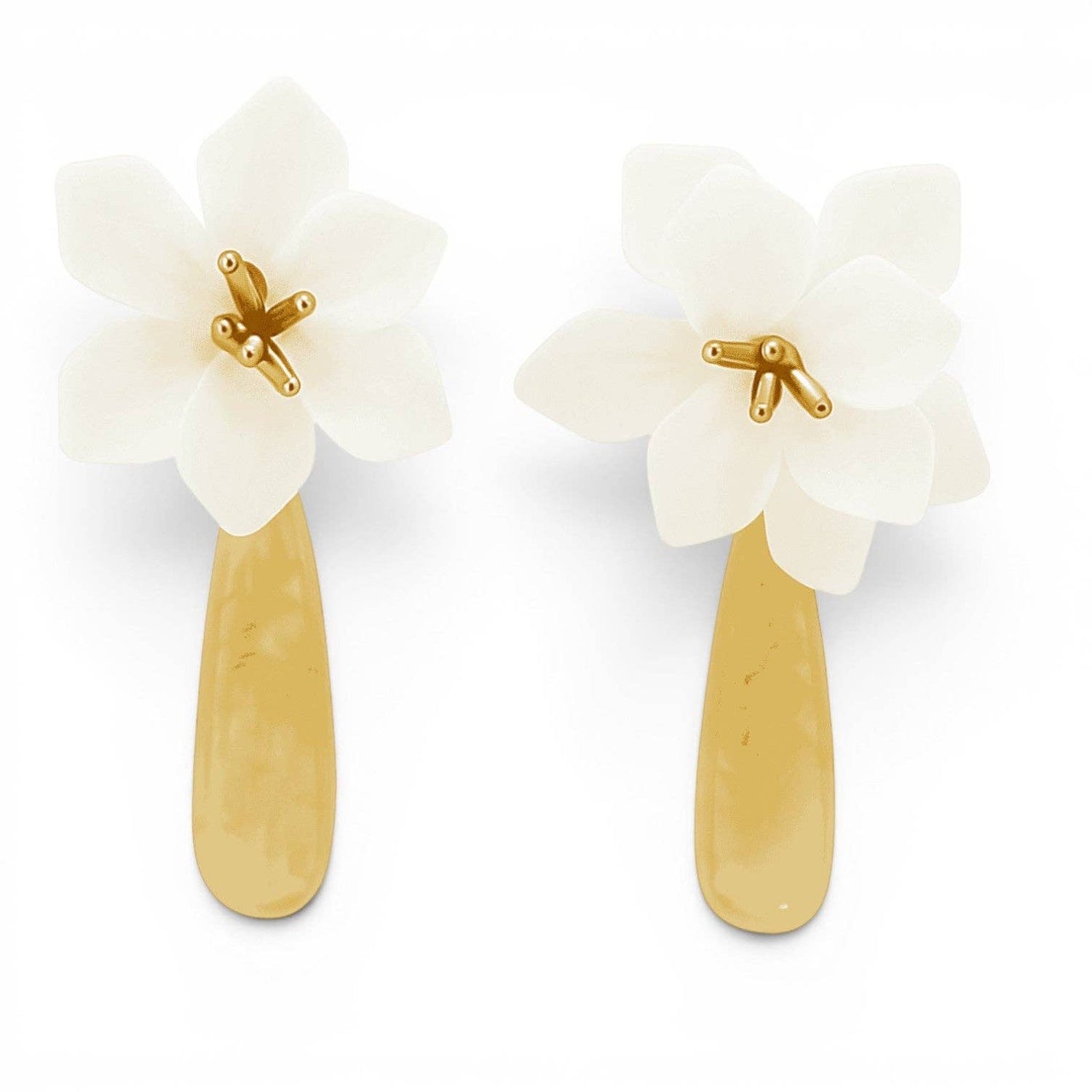 Flora White And Mother Of Pearl Resin Drop Clip Earrings