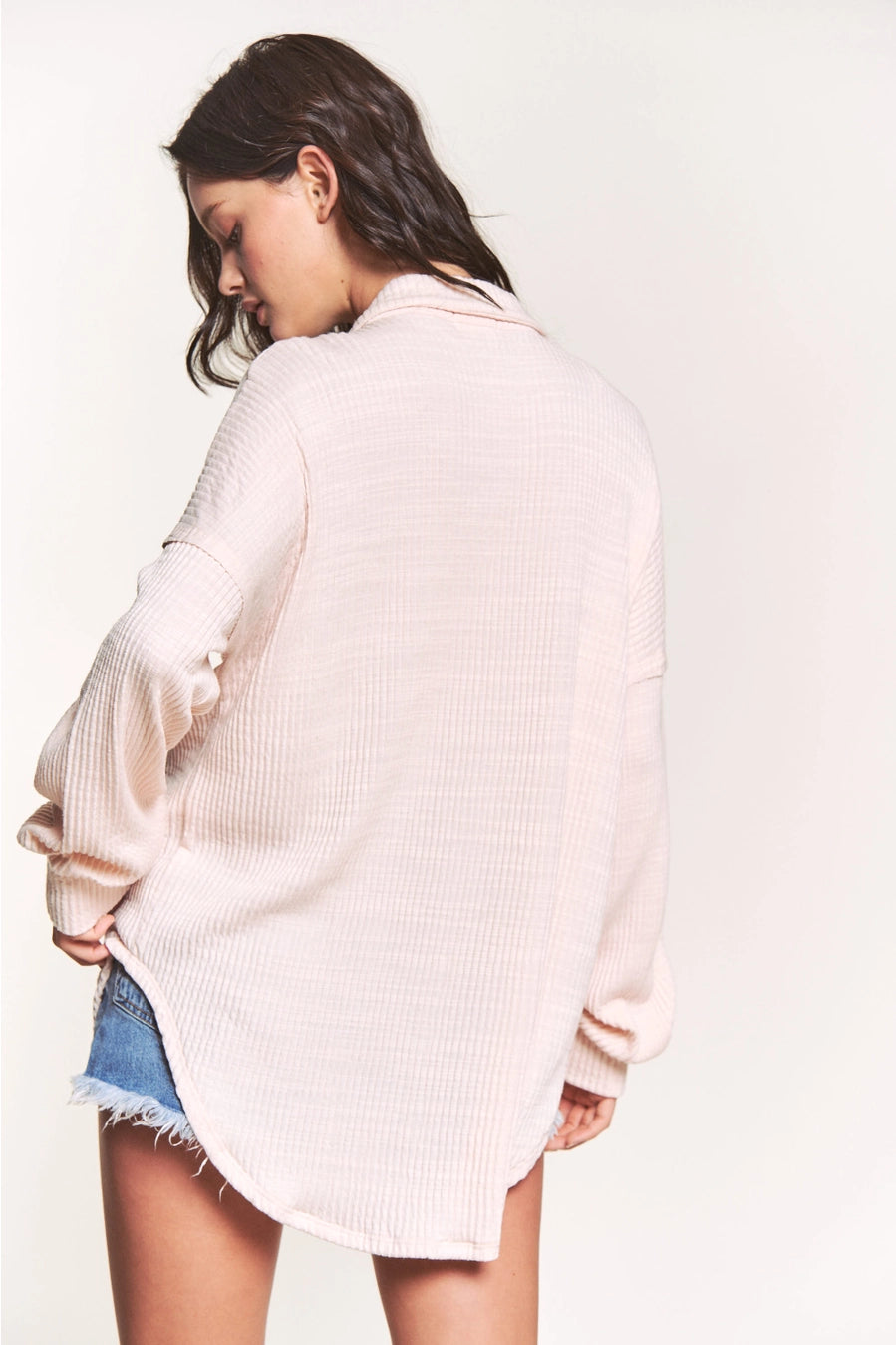 Cozy Vibes Quilt Rib Button Down Top