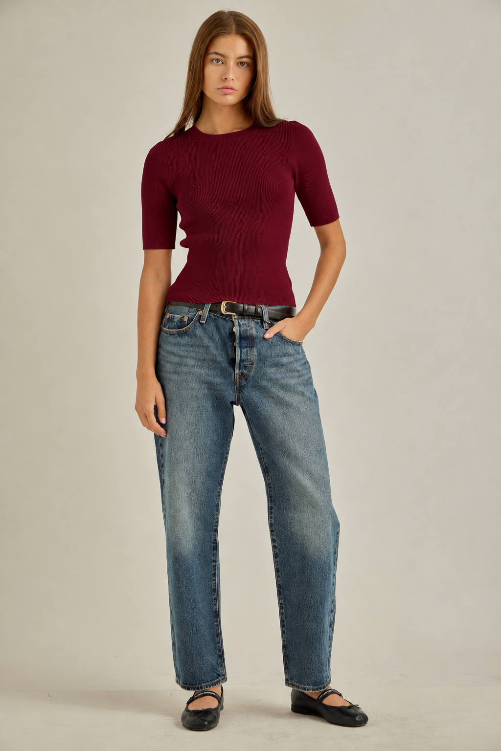 Merlot Short Sleeve Sweater Top