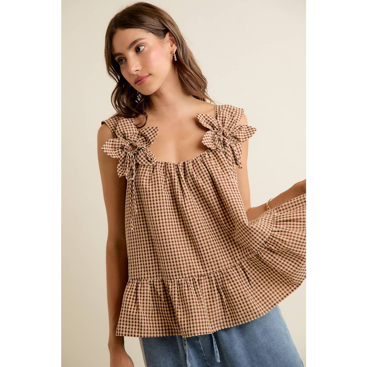 Gingham Flower Sleeve Top
