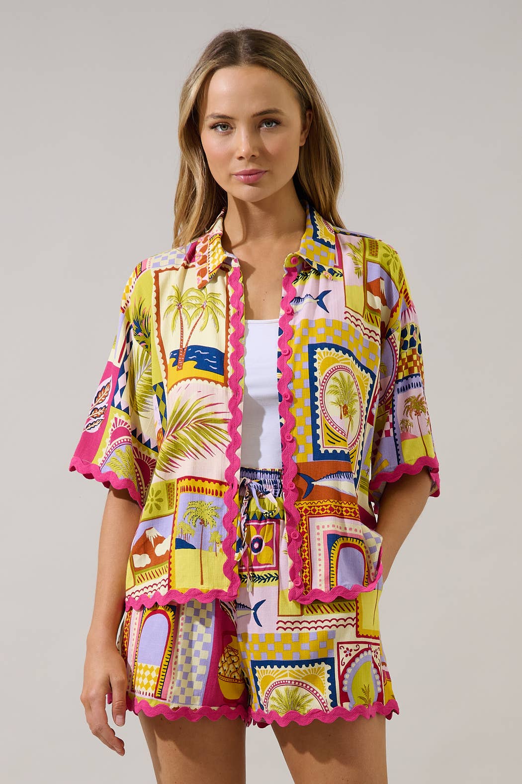 Island Sunset Postcard Button Shirt