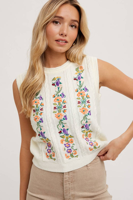 Storybook Garden Sleeveless Sweater Top